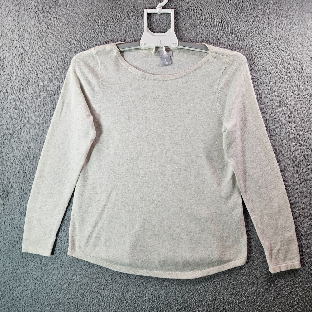Chico's Knit Top Women Size 0 Small Cashmere Blend Long Sleeve Glitter Off White